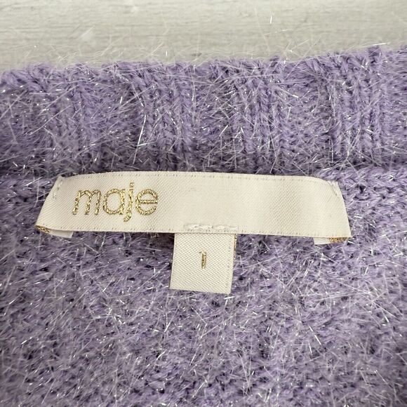 Maje Purple Cardigan Size 1 Small Lurex Knit Pearl Cluster‎ Buttons Ballet Core - Picture 10 of 16